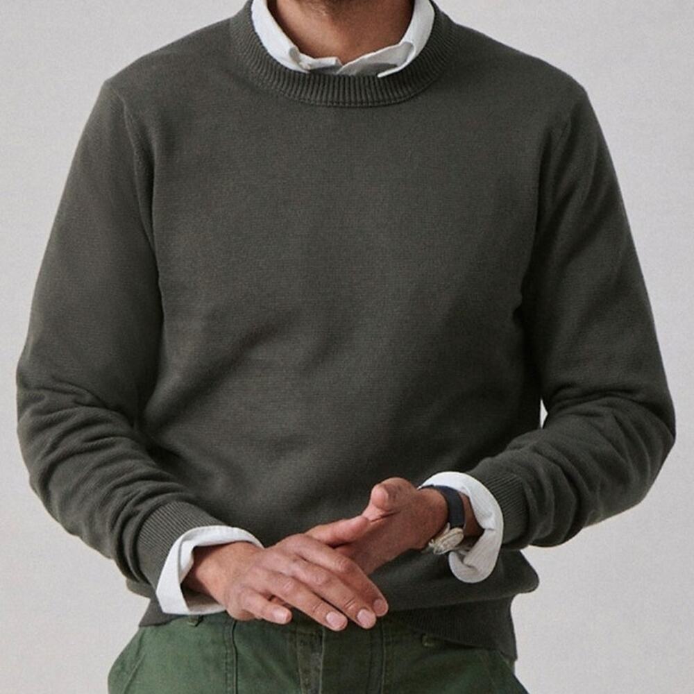 Buck Mason Dark Olive Vintage Preppy Dyed Cotton Traveler Crewneck Sweater NWT L